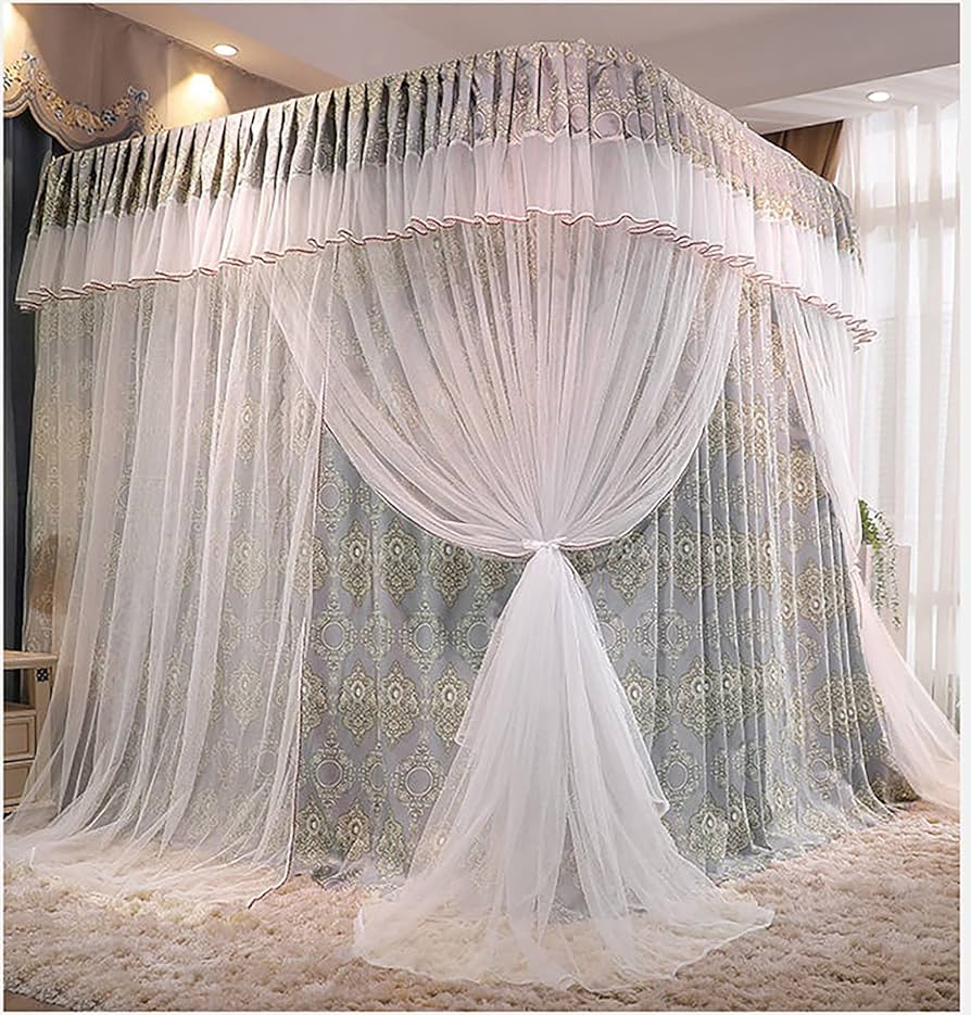 Amazon｜ベッドカーテン 四柱式ベッドキャノピー ダブルトラック